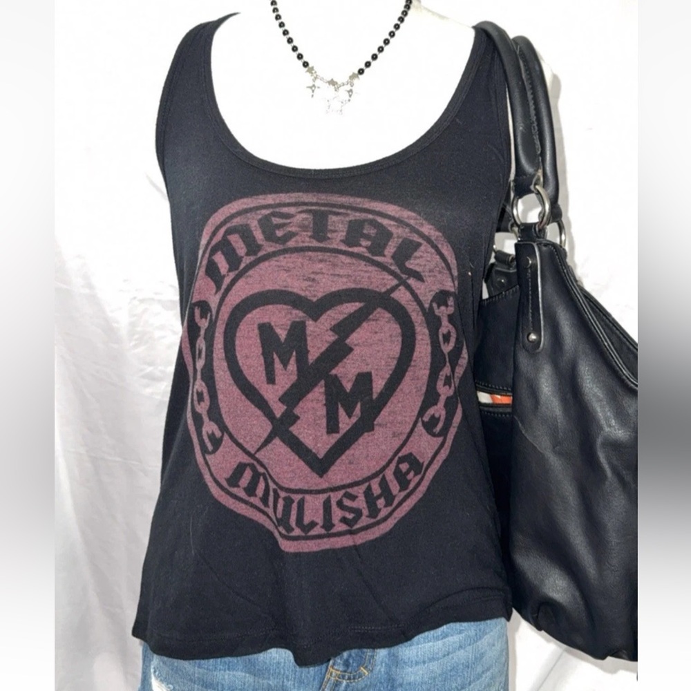 Metal Mulisha Black and Pink heart Graphic Tank Top